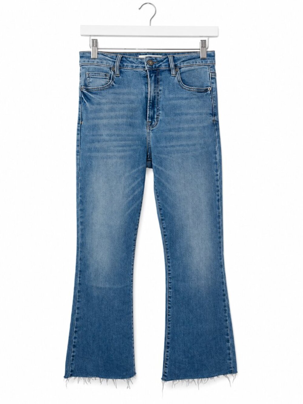 Hidden Jeans High Rise Crop Kick Flare Raw Hem Light Wash Size 27